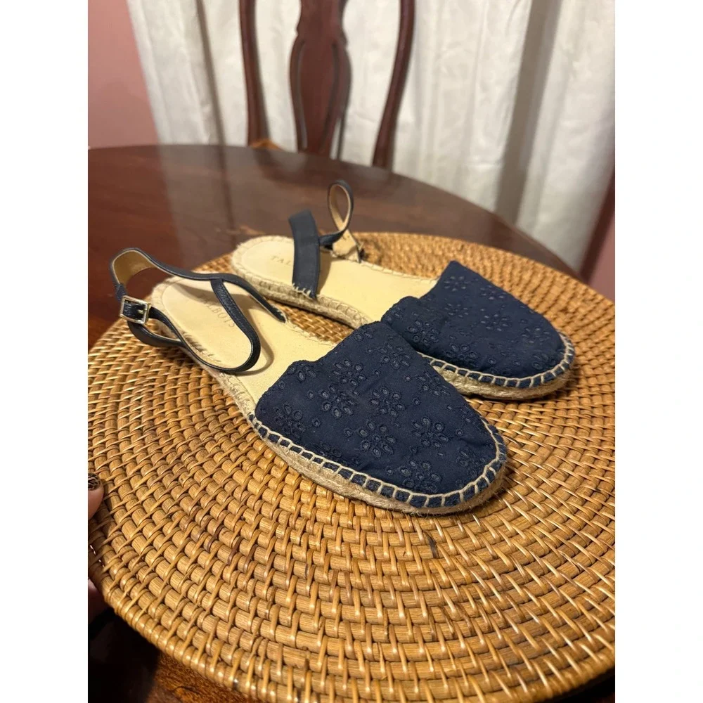 Talbots Navy Blue Eyelet Espadrille Flats Ankle Strap Shoes Womens 8